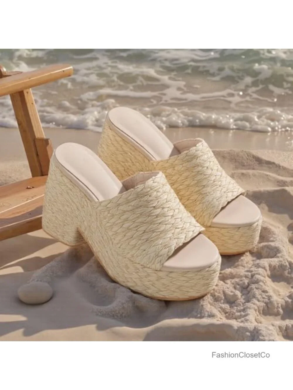 Women's Raffia Woven Platform Wedge Sandals Espadrilles Open Toe Slip On